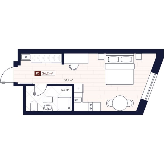 26,2 м², 1-комнатные апартаменты 4 550 000 ₽ - изображение 1