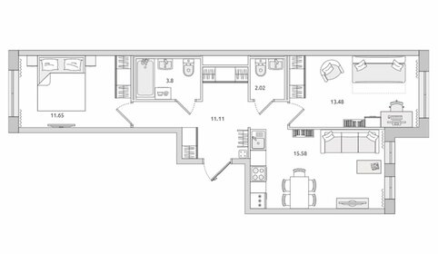 Квартира 57,7 м², 2-комнатная - изображение 1