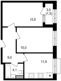 Квартира 57,4 м², 2-комнатная - изображение 1