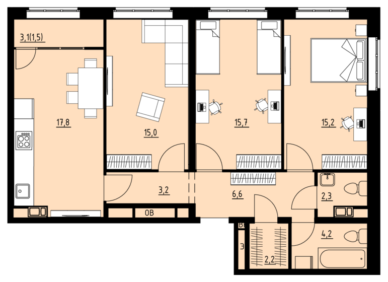 83,7 м², 4-комнатная квартира 9 403 695 ₽ - изображение 1