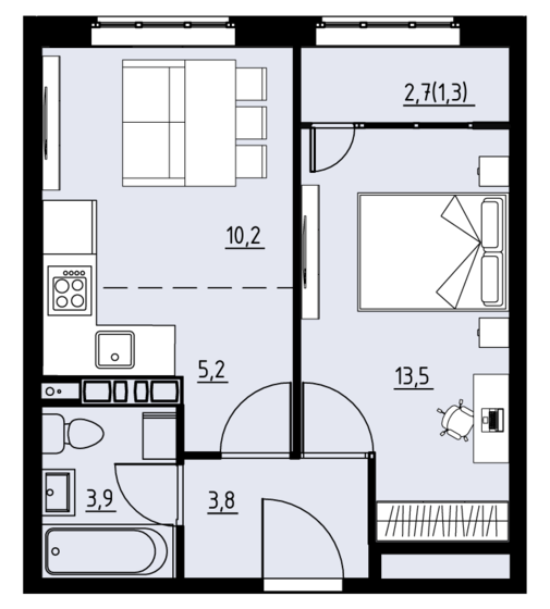 37,9 м², 2-комнатная квартира 4 434 300 ₽ - изображение 1