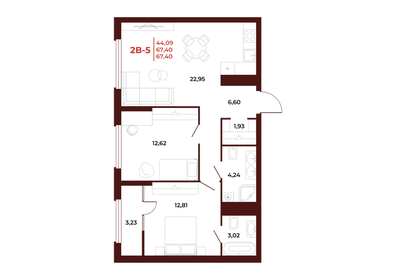 68,4 м², 2-комнатная квартира 7 045 200 ₽ - изображение 31