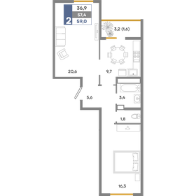 59 м², 2-комнатная квартира 6 962 000 ₽ - изображение 1