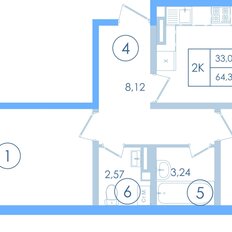 Квартира 64,3 м², 2-комнатная - изображение 2