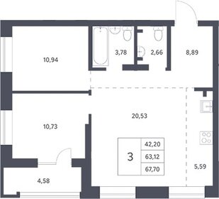 Квартира 67,7 м², 3-комнатная - изображение 2