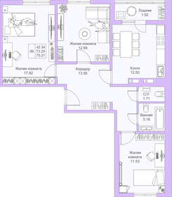 75,2 м², 3-комнатная квартира 11 507 130 ₽ - изображение 1