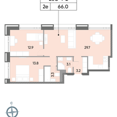 Квартира 66 м², 2-комнатная - изображение 2