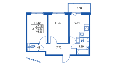 51,2 м², 2-комнатная квартира 6 900 000 ₽ - изображение 144