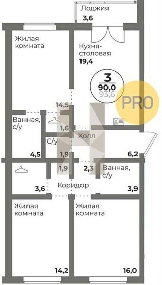 90 м², 3-комнатная квартира 13 300 000 ₽ - изображение 1