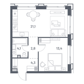 44,7 м², 1-комнатная квартира 22 995 824 ₽ - изображение 65