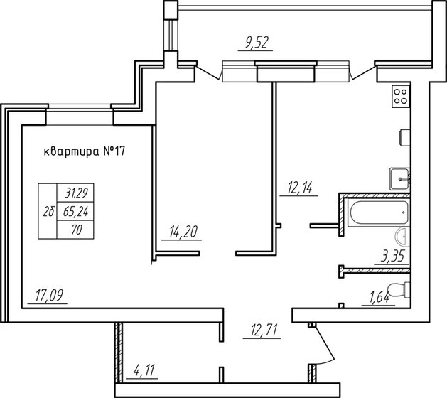 70 м², 2-комнатная квартира 3 997 000 ₽ - изображение 1