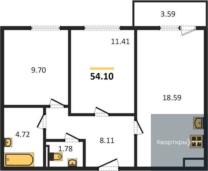 54,1 м², 2-комнатная квартира 4 140 000 ₽ - изображение 1