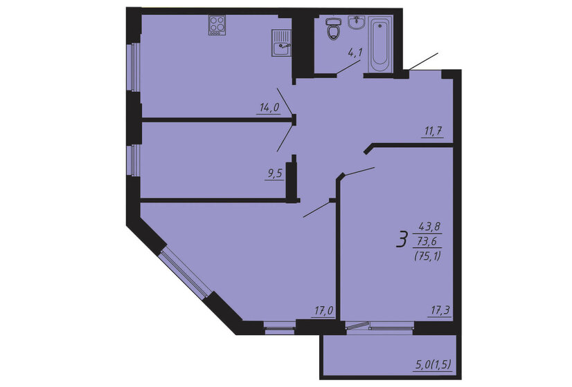 75,1 м², 3-комнатная квартира 8 390 000 ₽ - изображение 1