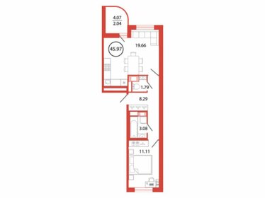 Квартира 46 м², 1-комнатная - изображение 1