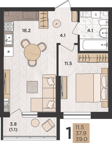 39,3 м², 1-комнатная квартира 6 248 700 ₽ - изображение 13
