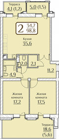 Квартира 98,8 м², 2-комнатная - изображение 1