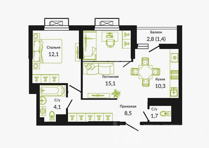 54 м², 3-комнатная квартира 6 700 000 ₽ - изображение 1