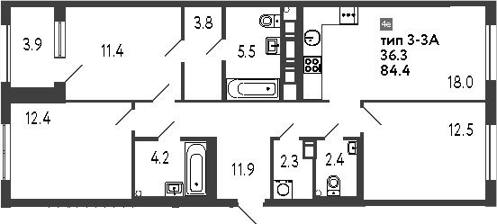 Квартира 84,4 м², 3-комнатная - изображение 1