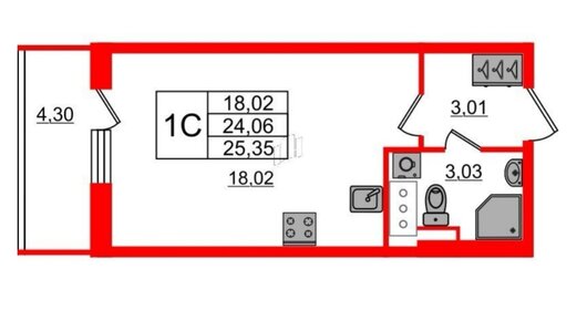 Квартира 26 м², студия - изображение 2