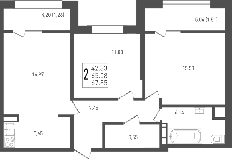 67,9 м², 2-комнатная квартира 8 345 550 ₽ - изображение 1