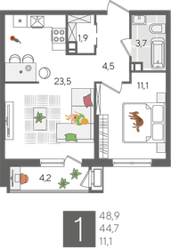 48,9 м², 1-комнатная квартира 11 985 390 ₽ - изображение 15