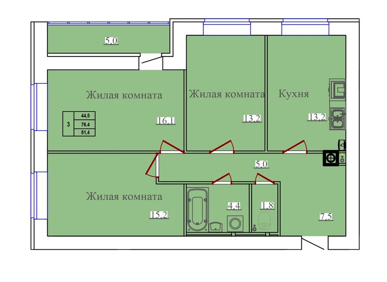 81,4 м², 3-комнатная квартира 7 407 400 ₽ - изображение 1