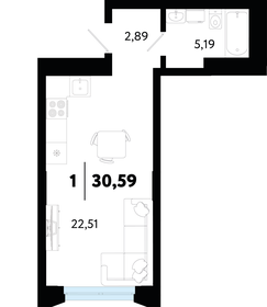 Квартира 30,6 м², 1-комнатная - изображение 1