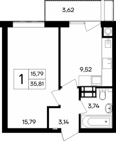 Квартира 35,8 м², 1-комнатная - изображение 1