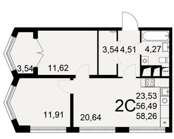 Квартира 58,3 м², 2-комнатная - изображение 1