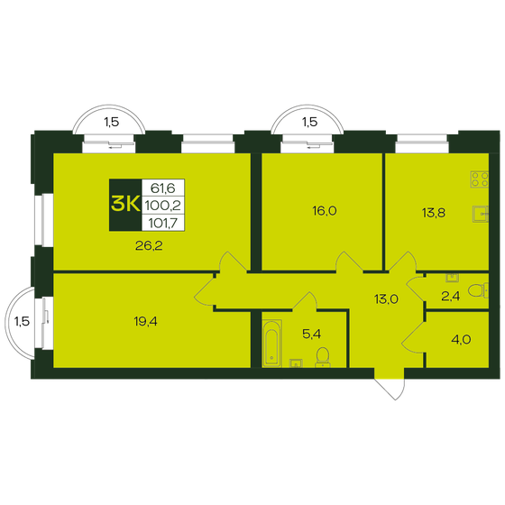 101,7 м², 3-комнатная квартира 10 678 500 ₽ - изображение 1