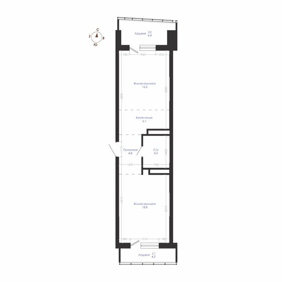 56 м², 2-комнатная квартира 9 184 000 ₽ - изображение 1