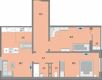 Квартира 80 м², 3-комнатная - изображение 1