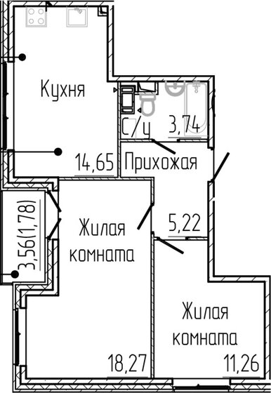 54,9 м², 2-комнатная квартира 3 895 000 ₽ - изображение 1