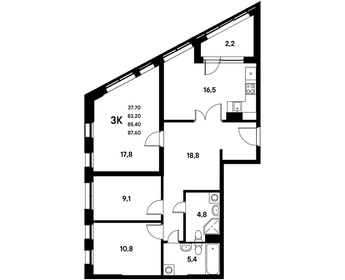 87,7 м², 3-комнатная квартира 13 559 495 ₽ - изображение 12