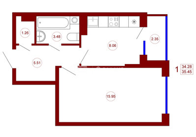 35 м², 1-комнатная квартира 3 600 000 ₽ - изображение 86