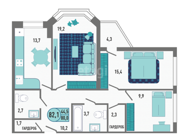 Квартира 82,1 м², 3-комнатная - изображение 1