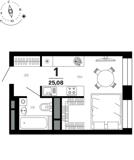 25,1 м², 1-комнатная квартира 3 188 620 ₽ - изображение 1