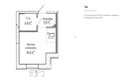 Квартира 27,5 м², студия - изображение 1