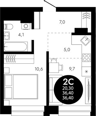 36,4 м², 1-комнатная квартира 5 320 000 ₽ - изображение 1