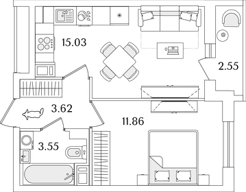 Квартира 35,3 м², 1-комнатная - изображение 1