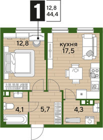 Квартира 44,4 м², 1-комнатная - изображение 2