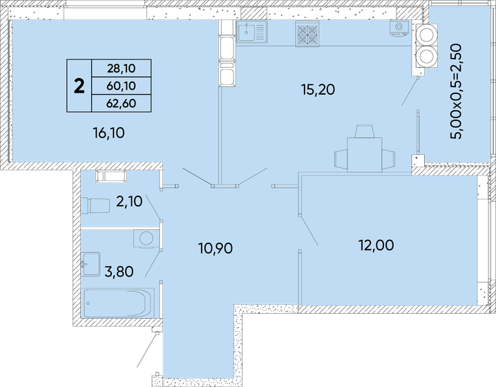 62,6 м², 2-комнатная квартира 7 073 800 ₽ - изображение 1