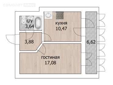 Квартира 38,3 м², 1-комнатная - изображение 1