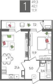 49,2 м², 1-комнатная квартира 12 300 000 ₽ - изображение 12