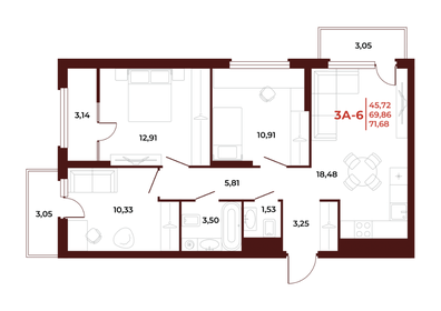 71 м², 3-комнатная квартира 7 952 000 ₽ - изображение 22