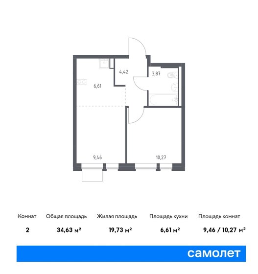 34,6 м², 1-комнатная квартира 6 257 406 ₽ - изображение 1