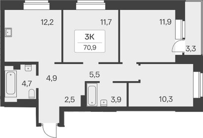 Квартира 70,9 м², 3-комнатная - изображение 1