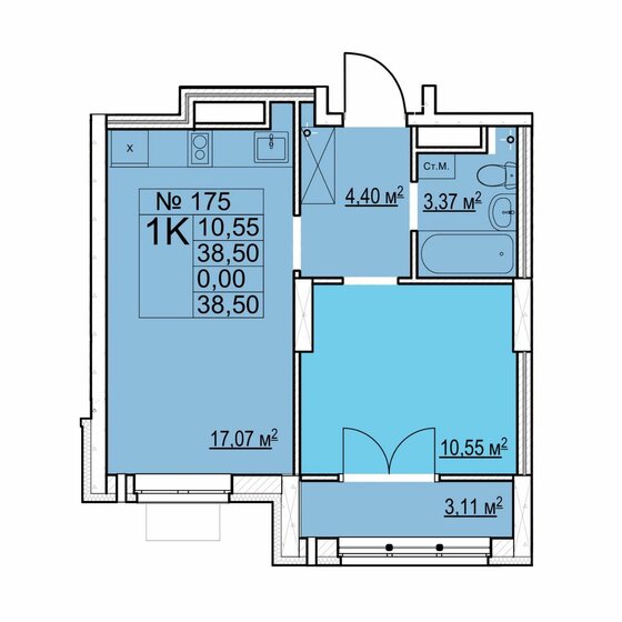 38,5 м², 1-комнатная квартира 5 900 000 ₽ - изображение 1