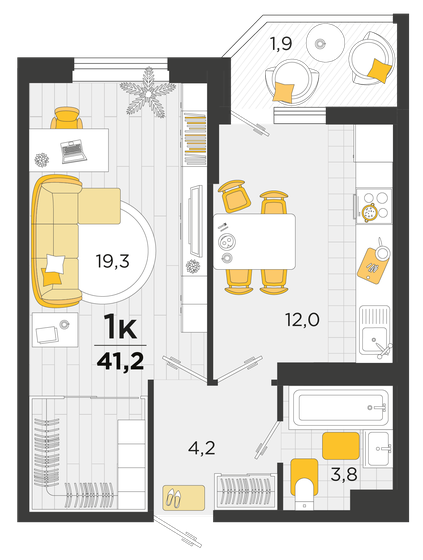 41,2 м², 1-комнатная квартира 6 315 960 ₽ - изображение 12