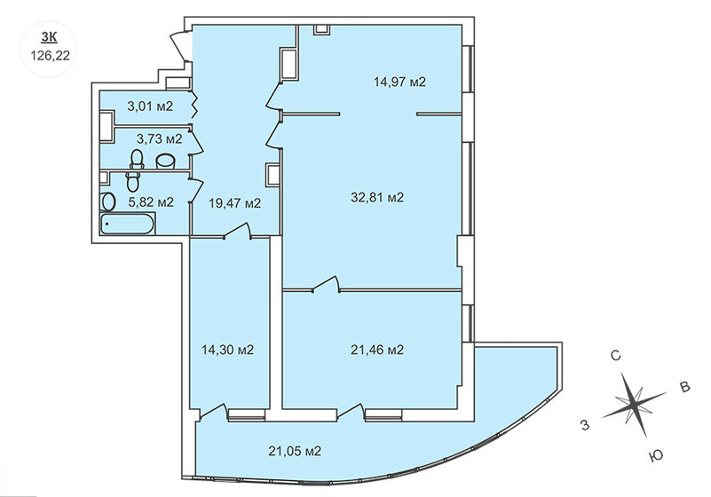 126,2 м², 3-комнатная квартира 32 438 540 ₽ - изображение 1